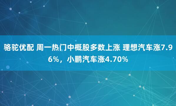 骆驼优配 周一热门中概股多数上涨 理想汽车涨7.96%，小鹏汽车涨4.70%